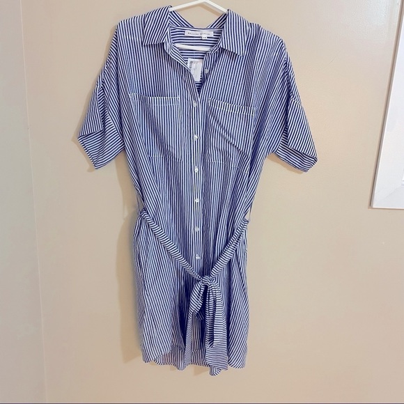 MELISSA Nepton Collar ButtonDown Belted Chest Pocket Striped Midi Shirt … - Picture 6 of 12
